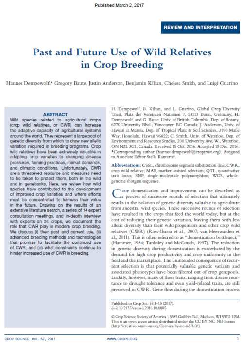 Crop Wild Relatives: Past And Future Use Of Wild Relatives In Crop Breeding